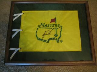 Tiger Woods Autographed Signed Masters Pin Flag Professionally Framed 26 " X 21 "