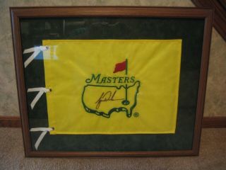 Tiger Woods Autographed Signed Masters Pin Flag Professionally Framed 26 