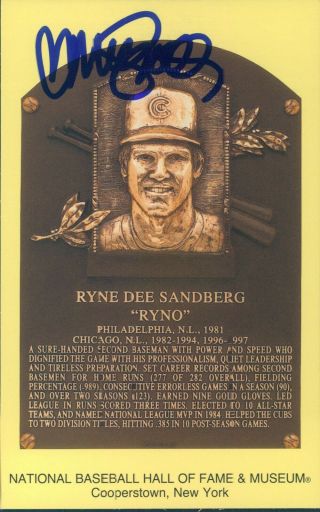 Ryne Sandberg Chicago Cubs Phillies Hofer Hof Plaque Hand Signed Autograph