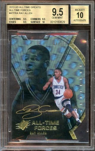 2013 Upper Deck All - Time Greats Ray Allen Autograph /35 Bgs 9.  5 Quad W/10 Pop 1