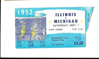 1952 University Of Michigan Football Game Ticket Stub - Vs.  Illinois.