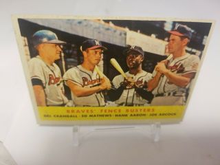 1958Topps 351 Braves Fence Busters:Hank Aaron Ed Mathews Joe Adcock Del Crandall 2