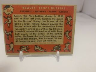 1958Topps 351 Braves Fence Busters:Hank Aaron Ed Mathews Joe Adcock Del Crandall 8