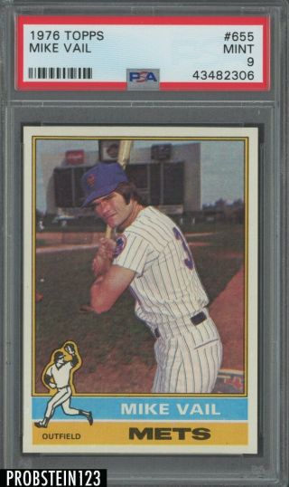 1976 Topps 655 Mike Vail York Mets Psa 9 Centered