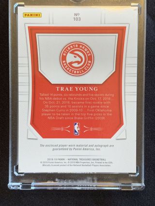 2018 - 19 National Treasures FOTL Trae Young RPA Rookie Rc Patch Auto 12/20 SP 7