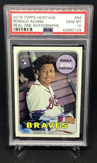 2018 Topps Heritage Real One Ronald Acuna Rookie Rc Auto Psa 10 Gem Braves