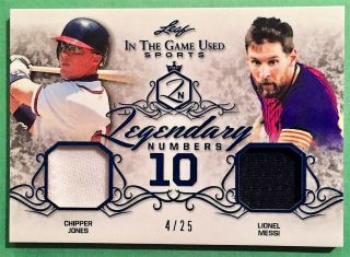 2019 Leaf In The Game Lionel Messi Chipper Jones Dual Jersey Patch 4/25 Sp