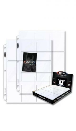 Box 100 Bcw 9 - Pocket Clear Trading/sports Card Album Pages/ Coupon Binder Sheets