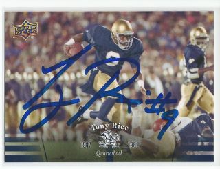 Tony Rice Autographed Signed 2013 Upper Deck Card Notre Dame Irish Football