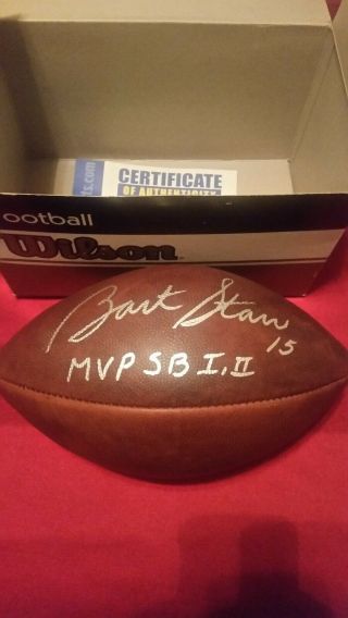 Bart Starr Autographed Official Nfl " The Duke " Football With Mvp Sb I,  Ii