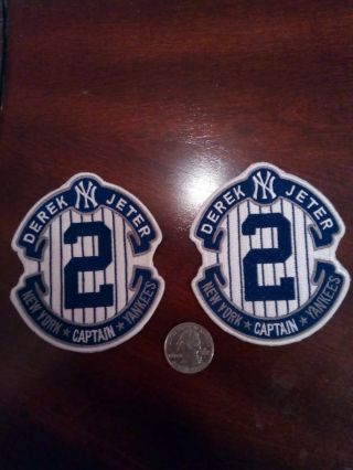 (2) York Yankees Derek Jeter Captain Embroidered Iron On Patches Patch 3.  5 "