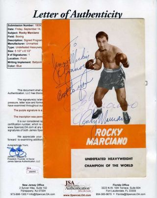 Rocky Marciano Jsa Autograph Training Camp Program Hand Signed