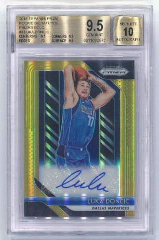 2018 - 19 Prizm Rookie Signatures 3 Luka Doncic Prizms Gold Auto 6/10 Bgs 9.  5/10