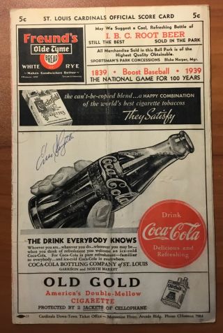 1939 Enos Slaughter Rookie Season Autographed Scorecard (owned By Slaughter)