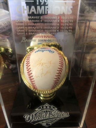 Atlanta Braves Team Signed 1995 World Series Baseball,  Psa/dna Letter & Display