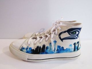 Seattle Seahawks/seattle Skyline Painted Hightop Tennis Athletic Shoes Sz.  8
