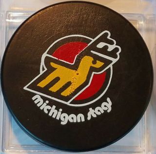 1974 - 75 Wha Michigan Stags Hockey Official Game Puck Old Slug Stamped Canada