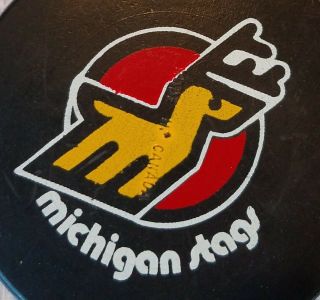 1974 - 75 WHA MICHIGAN STAGS HOCKEY OFFICIAL GAME PUCK OLD SLUG stamped CANADA 5
