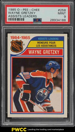 1985 O - Pee - Chee Hockey Wayne Gretzky Assists Ldrs 258 Psa 9 (pwcc)