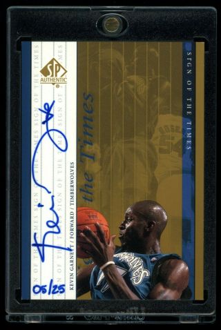 1999 - 00 Sp Authentic Sign Of The Times Gold Auto Sott Kevin Garnett 05/25 Rare