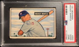 1951 Bowman Mickey Mantle Rookie Rc Card 253 Psa 2 (mk) Good - Iconic Card