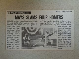 1964 Topps Giants Willie Mays San Francisco Giants SP Shortprint Vintage 51 NM 2