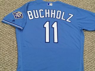 Buchholz Sz 44 11 2018 Kansas City Royals Game Jersey Issued Blue 50 Yrs Patch