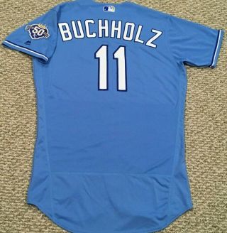 BUCHHOLZ sz 44 11 2018 Kansas City Royals Game Jersey Issued blue 50 yrs patch 3