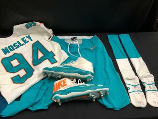 94 Miami Dolphins Cj Mosley Game Jersey Full Set W/pants/socks/bag/cleats