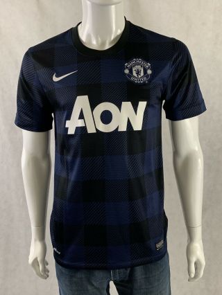 Mens Nike Dri - Fit Manchester United Authentic Navy Blue Black Plaid Jersey SMALL 3