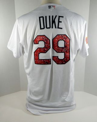 2017 St.  Louis Cardinals Zach Duke 29 Game Issued White Stars Stripes Jersey