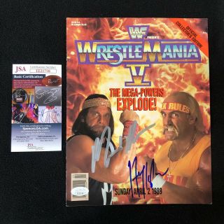 Macho Man Randy Savage & Hulk Hogan Signed Wwf Wrestlemania V Program Jsa