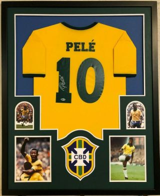 Framed Pele Autographed Signed Brazil Brasil Soccer Jersey Beckett