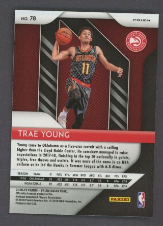 2018 - 19 Panini Prizm Silver 78 Trae Young Hawks RC Rookie AUTO 2