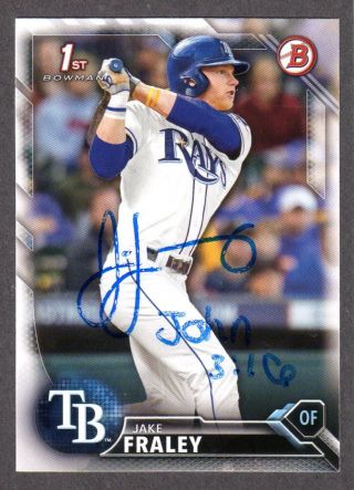 2016 Bowman Bd 73 Jake Fraley Tampa Bay Rays Signed Autograph Auto
