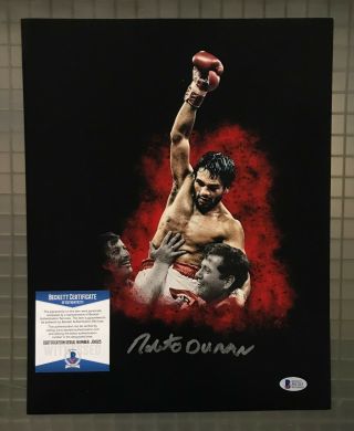 Roberto Duran Signed 11x14 Boxing Photo Autographed Auto Bas Witnessed