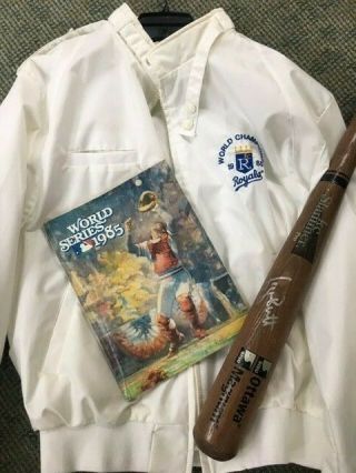 Kansas City Royals 1985 World Series Jacket,  Program,  And George Brett Bat Kc