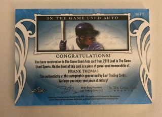 2019 Leaf In The Game FRANK THOMAS Auto Jersey Patch d 5/5 2