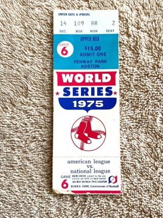 1975 World Series Game 6 Reds Vs Red Sox Ticket: Carlton Fisk Iconic Home Run