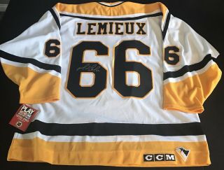 Autographed Mario Lemieux Pittsburgh Penguins Ccm Jersey Xl With Tags