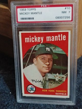 1959 Topps Mickey Mantle 10 Baseball Card Psa 7 Good Centering