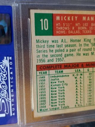1959 Topps Mickey Mantle 10 Baseball Card PSA 7 GOOD CENTERING 6