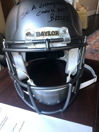 Game Worn NCAA helmet Baylor Bears signed by Coach Art Briles with certificate. 7
