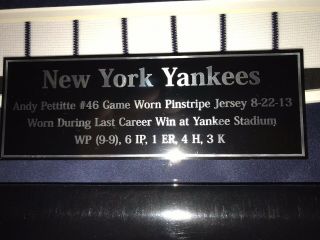 Andy Pettitte GAME WORN Signed Framed Yankees Jersey Last Career Home Win 4