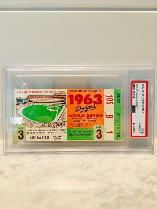 1963 World Series Game 3 Ticket Stub Yankees Vs Dodgers Psa Don Drysdale