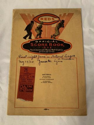 X Rare 1935 Cincinnati Reds Score Book Crosley Field First Night Game W/ticket