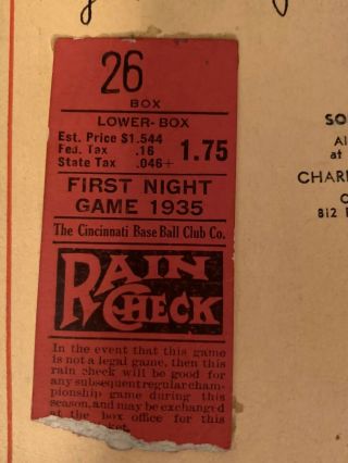 X Rare 1935 Cincinnati Reds Score Book Crosley Field First Night Game W/Ticket 4