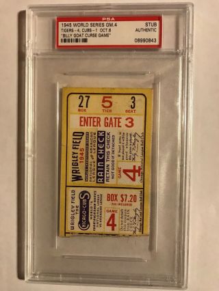 1945 World Series Game 4 Ticket Stub Tigers Cubs Wrigley Field Billy Goat Curse