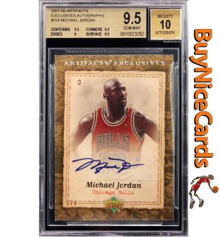 2007 - 08 Michael Jordan Upper Deck Artifacts Exclusives Auto /5 Bgs 9.  5 / 10