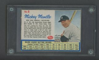 1962 Post Cereal 5 Mickey Mantle York Yankees Hof (mk)